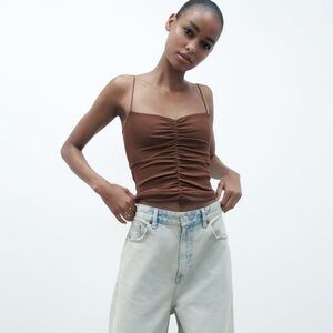 Zara brown ruched tank top